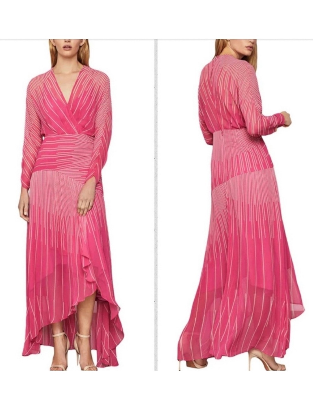 BCBGMaxazria Longsleeve Ruffle Coctail Dress Size 10 - Picture 4 of 16